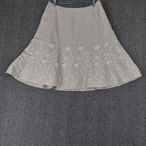 CHRISTOPHER & BANKS WOMENS TAN WHITE FLORAL EMBROIDERED LINEN BLEND SKIRT SZ 16